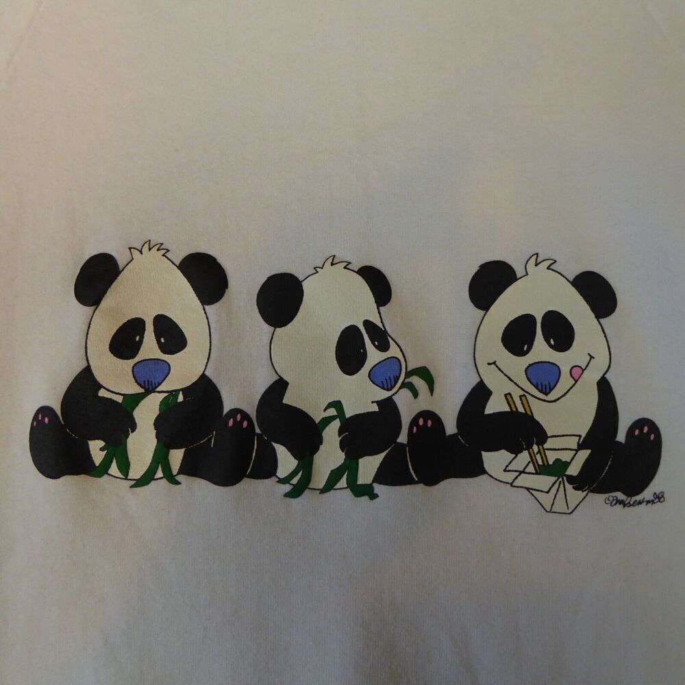 Vintage Giant Pandas Sweatshirt Adult Large White 80s Crewneck Nature Chop Stick - Picture 4 of 8